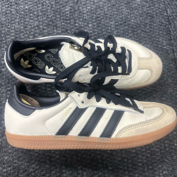 adidas Shoes - adidas Samba Retro White and Black Leather Sneakers with Gum Sole